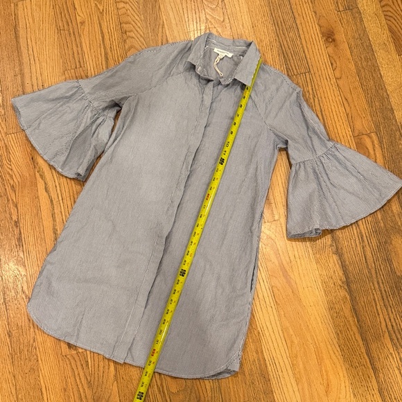 Cotton White Gray Striped Midi Dress with Flared Sleeves Size: XS - Picture 12 of 13